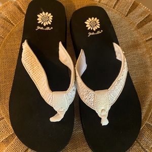 New without tags Yellow Box Catrina white sequins flip flop; size 10